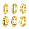 Anillo Rotatorio de Acero de Titanio Nuevo Estilo Transfronterizo Europeo y Americano, Anillo de Dedo Rotatorio con Flor de Diamante Incrustada, Anillo de Dedo para Mujer