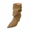 Botas puntiagudas de estilo europeo y americano con tacón de bloque para mujer, nuevo modelo 2026, botines plisados de tacón de cuña apilado, botas largas de tacón alto de moda