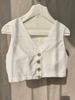 Liquidación Oferta Chaleco Corto de Algodón y Lino Estilo Francés Bloque de Color Botones Sin Mangas Top Casual Cropped Camiseta sin Mangas de Pico