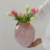 Florero de Vidrio Rosa Medio Nórdico Flores Cubo de Tulipán Florero Alto Valor de Color Péndulo Ornamental de Flores para Decoración de Sala de Estar