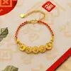 Gelo Moído Dinheiro Cinco Imperadores Pulseira de Cordão Vermelho Moda Feminina Novo Chinês Luxo Leve Nicho Design Vazado Joia de Alta Qualidade