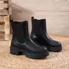 Botines nuevos de suela gruesa 2025, zapatos de moda para mujer de otoño e invierno, botines cortos, botines tipo chimenea para mujer, venta al por mayor, botines Chelsea ajustados, charol