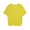 Suéter delgado de punto liso de manga corta con textura ondulada amarilla de cuello redondo para mujer, verano, estilo europeo y americano, nuevo transfronterizo