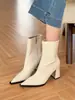 ¡Marrón retro! Botines de punta fina con tacón grueso para mujer, colección verano y otoño 2025, botas estilo Martin de tacón alto para mujer