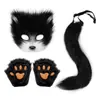 Set de Halloween: Máscara de Zorro, Guantes, Cola de Zorro de Peluche, Accesorios y Props de Cosplay de Cola de Animal Hechos a Mano