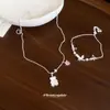 Conjunto de Collar y Pulsera de Mariposa Oso Perla con Concha de Zircón Estilo Coreano Estilo Ins Dulce y Lujoso Joyería de Alta Gama