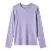 Primavera y Otoño Nuevo Producto Delgado Lana Tencel Suave Ceroso Cuello Redondo Camiseta Base Ajustada Manga Larga Camiseta Top de Mujer