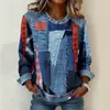 Moletom com estampa digital 3D, elemento de tecido, gola redonda, raglan, patchwork de jeans, site independente Temu Amazon transfronteiriço