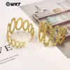 Wt-B714 Pulsera Abierta de Latón Texturizado con Diseño Único Ovalado de Forma O Grande y Pequeño, Decoración de Brazalete para Mujer