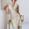 Vestido Corto Elegante sin Mangas de Cuello en V de Cintura Alta con Dobladillo Irregular Patchwork Estilo Europeo y Americano Transfronterizo Primavera 2025