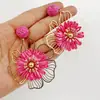 Joyería de Estilo Europeo y Americano, Pendientes de Girasol de Rafia Hechos a Mano, Pendientes Grandes Exagerados de Flor, Joyería de Estilo Festivo al por Mayor