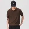 Camisa Polo Retro de Color Puro de Manga Corta para Hombre, Nuevo Estilo Verano 2026, Top Camiseta de Punto Versátil con Cuello