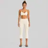Conjunto fitness transfronteiriço com top esportivo de gola halter e conjunto de calças capri de secagem rápida para corrida ao ar livre e yoga para mulheres