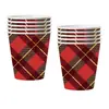 Platos desechables de papel a cuadros rojos transfronterizos con astas de Navidad, vasos de papel, servilletas de papel, vajilla, decoración de set para fiesta de cumpleaños