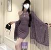 Sexy Novo Estilo Chinês Renda Gola Alta Cheongsam Puro Desejo Garota Quente Roxo Gola Halter Lingerie Sexy para Mulheres