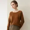 Suéter de cachemira pura para mujer, cuello redondo bajo, tejido con lentejuelas, corte holgado, adelgazante, suave y elegante, perfecto para usar en capas como capa base