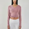 Moda Cadarço Secagem Rápida Roupas Fitness para Mulheres, Profissional Pilates Dança Esportes Slim Fit Yoga Manga Longa Top