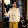 Calidad garantizada, seda, reductor de edad, chaleco estilo chino nuevo para madres, camiseta interior retro, pantalones de pierna ancha, conjunto de tres piezas