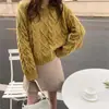 Estilo coreano estilo perezoso suave otoño e invierno Nuevo cuello redondo corto color liso trenzado grueso lana suéter jersey para mujer