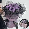 Buquê de Flores de Sabão Flor de Ameixa Negra, Presente de Aniversário para Meninas, Presente Qixi com Toque de Luxo, Flores Artificiais de Rosa
