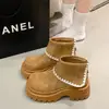Botas de plataforma de ante retro con suela gruesa, con diseño de punta ancha, para mujer, colección de invierno 2026, botines versátiles, adelgazantes y casuales estilo Birkenstock