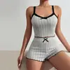 Transfronterizo Nuevos Pijamas Elásticos para el Hogar de Mujer Sexy Encaje Tirantes Cortos Canalé Forro Polar Cepillado