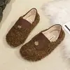 Zapatos cómodos tipo mocasín de suela plana y peludos para mujer, para usar al aire libre en otoño e invierno, nuevo estilo 2026, zapatos cálidos de algodón con forro de felpa