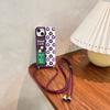 Pata de gallo Adecuado para Apple 14promax Anillo de espejo Funda para teléfono Flor púrpura iPhone15 Bandolera Ajustable 12