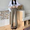 Pantalones rectos torcidos de pierna ancha para mujer 2025 nuevos pantalones casuales adelgazantes de talle alto con aberturas y pantalones largos drapeados