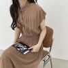 Falda Plisada Estilo Japonés para Mujer, Vestido Plisado Elegante Vintage de Verano con Cintura Entallada Adelgazante y Manga Corta, Vestido de Gasa Diseño Hepburn
