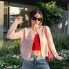 Cardigan de Tricô Amarelo Bordado Outono Primavera 2026 Feminino Estilo Coreano Design de Moda Suéter Peça Externa Top Tamanho Único