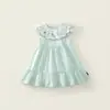 Verão 2026 Novo Verde Menta Dopamina Vestido Bolo Bordado Gola Boneca Vestido de Menina Roupa Infantil Atacado