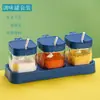 Conjunto de 3 Potes de Vidro para Temperos com Colheres e Bandeja Base Organizador de Condimentos para Cozinha
