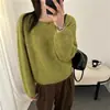 Diseño estilo coreano, suéter de punto holgado y adelgazante para mujer, primavera y otoño, casual y suave, top tipo jersey de hombros descubiertos para usar en capas