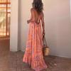 Amazon Transfronterizo 2023 Nuevo Verano Europeo y Americano Casual Elegante Falda Larga Estampada de Tirantes Vestido de Bajo Amplio