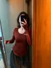 Camiseta Básica Versátil de Manga Larga con Cuello Redondo para Mujer Hers Sweet Autumn Estilo Minimalista Ajustada a la Cintura 66753