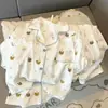 Pijamas Novos para Mulheres, Algodão Nuvem, Primavera, Outono, Verão, Estilo Cardigã, Doce, Casual, Campus, Manga Curta, Pode Ser Usado Fora, Roupas de Casa, Finos