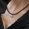 Nuevo collar con colgante de amor de plata con cuentas de vidrio negro estilo Hip Hop, cadena de clavícula, collar corto