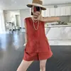 Estilo Casual Estilo Chinês Conjunto da Moda Bordado Retrô Top Francês Conjunto de Shorts Feminino Sem Mangas Verão Conjunto de Duas Peças