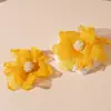 Pendientes de Encaje Tejidos a Mano Estilo Resort con Flores de Perlas Artificiales, Dulces y Modernos, Pendientes de Alta Gama para Primavera y Verano para Mujeres
