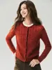 Cárdigan de punto Kangbaolai ~ 25% seda de morera, 75% cachemira, chaqueta suéter de ganchillo calado de cuello redondo para mujer