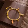 Pulsera Multicapa Estilo Chino Chapada en Oro de Paz y Fortuna para Mujer, Exquisita Pulsera de Aleación de Cobre con el Carácter '', Accesorio Vintage de Yiwu