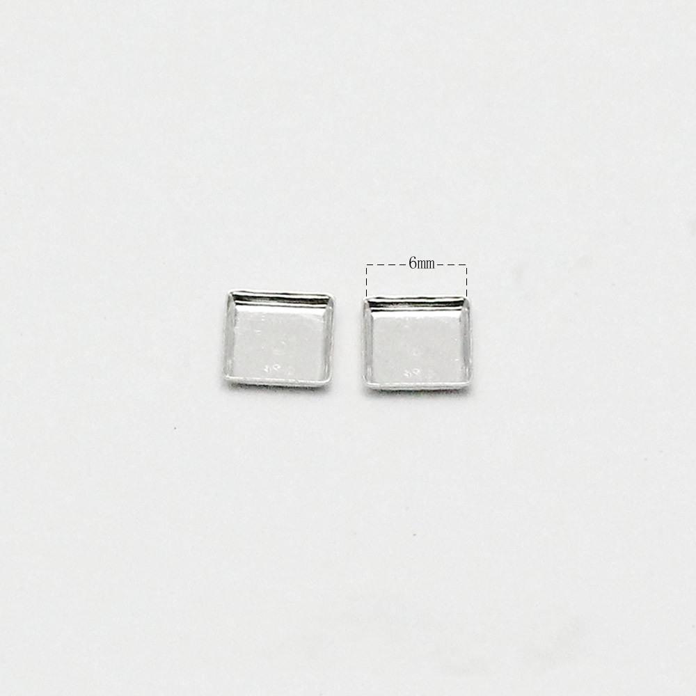 雅缤 s纯银底托 时光宝石正方形6mm diy饰品配件空托现货YB27488