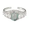 Zircón Azul MarinoExquisito Anillo Abierto de Zircón Azul Marino con Diamantes Completos, Elegante y Moderno, Anillo de Nicho de Alta Gama