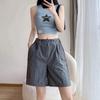 Shorts de Trabalho Feminino Verão Finos 2023 Novo Cáqui Linha A Casual Soltos Wide-Leg Calças Esportivas
