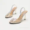 Sandalias de tacón alto con pedrería de boca de pez, zapatos de tacón alto de TPU transparente con punta abierta, diseño de tacón silencioso, estilo elegante y simple, tacones de aguja