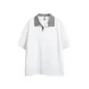 Yidao Vintage 2026 Verão Novo Patchwork Pied-de-Poule Gola Reversível Manga Curta Masculina Estilo Americano Caimento Solto Versátil para Casal Camiseta
