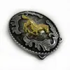 Fivela de Cinto de Cowboy Ocidental Padrão Grama Tang Cavalo Dourado Fivela de Cinto Estilo Étnico Fivela de Placa de Liga de Cavalo Lírio-aranha Oval