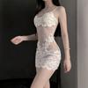 Lingerie Sexy Renda Transparente Camisola Sexy Estilo Irmã Real Pijama com Meia-Calça de Tela Estilo Pura Luxúria Feminina Bordado Verão