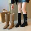 958-4 Botas Largas de Pierna Gruesa y Pantorrilla Ancha Botas Largas Retro de Caballero Botas Altas Ensanchadas Zapatos de Mujer Talla Grande 41-43 Botines